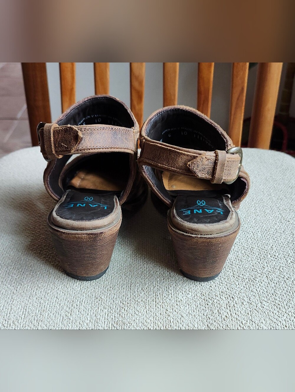 Lane Robin Distressed Leather Overlay Slingback Mules Sz 10 - Picture 8 of 10